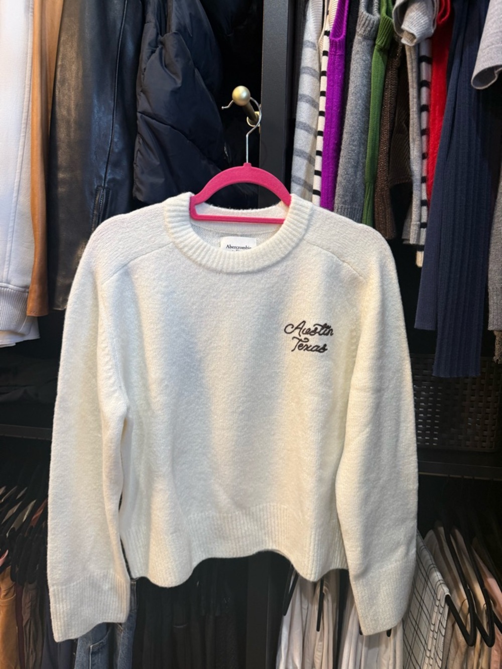 Abercrombie & Fitch White Austin Texas Crewneck Sweater